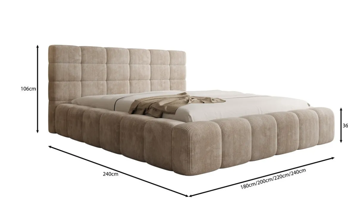 Designer Polsterbett Marshmallow in Cord mit Stauraum