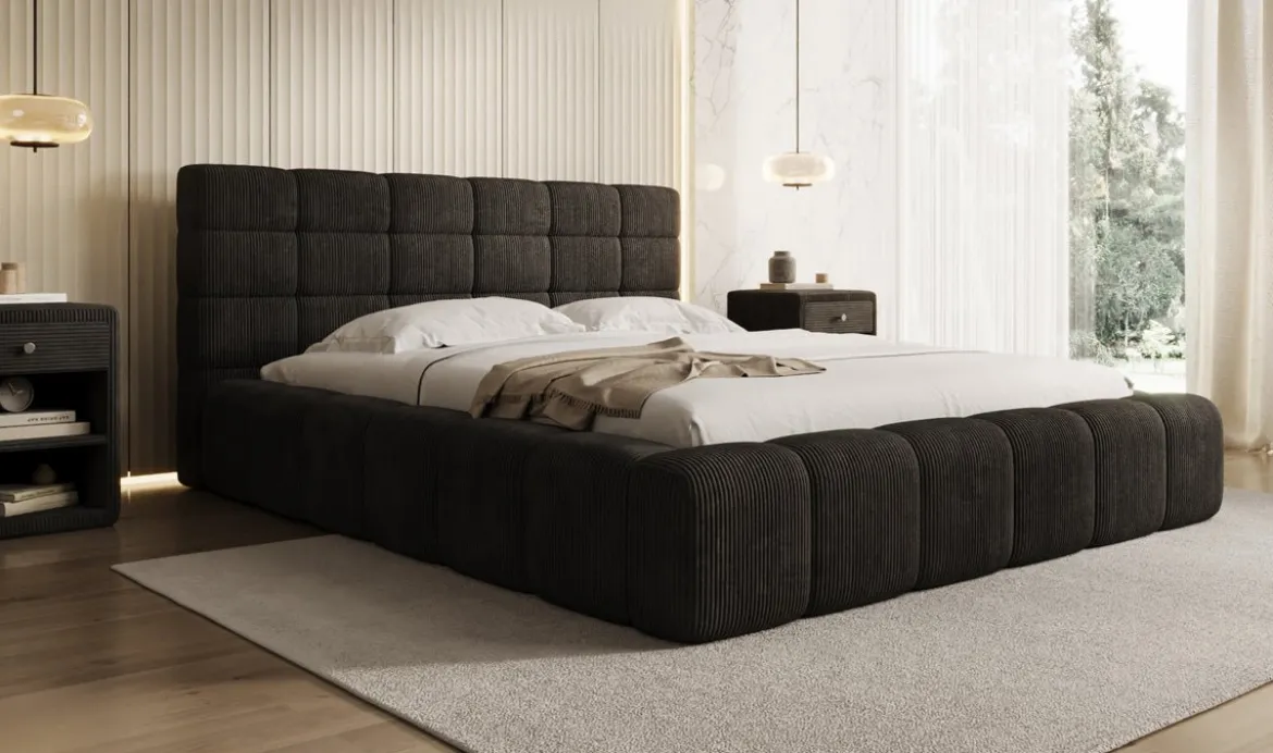 Designer Polsterbett Marshmallow in Cord mit Stauraum