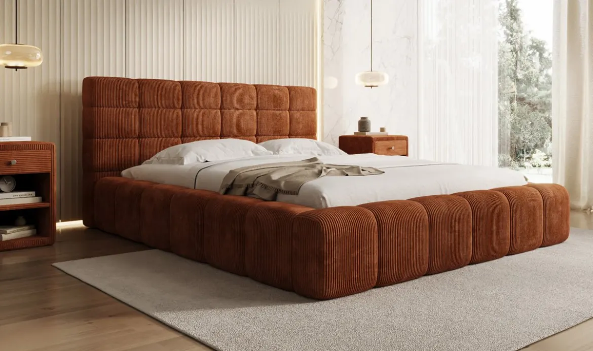 Designer Polsterbett Marshmallow in Cord mit Stauraum