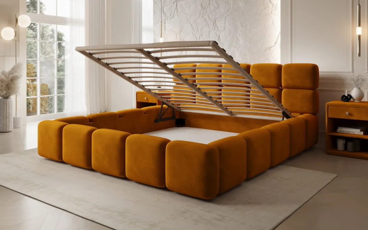 Designer Polsterbett Matilda Samt mit Stauraum
