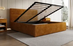 Designer Polsterbett Merry in Cord mit Stauraum