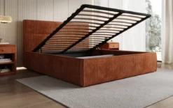 Designer Polsterbett Merry in Cord mit Stauraum