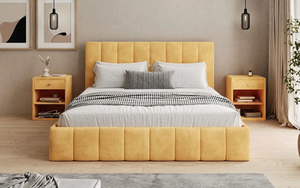 Designer Polsterbett Mila in Cord mit Stauraum