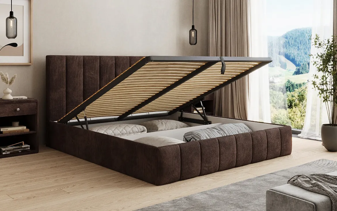 Designer Polsterbett Mila in Cord mit Stauraum