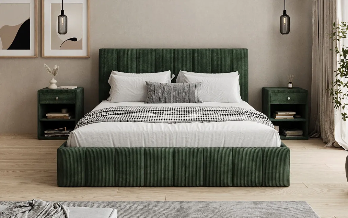 Designer Polsterbett Mila in Cord mit Stauraum