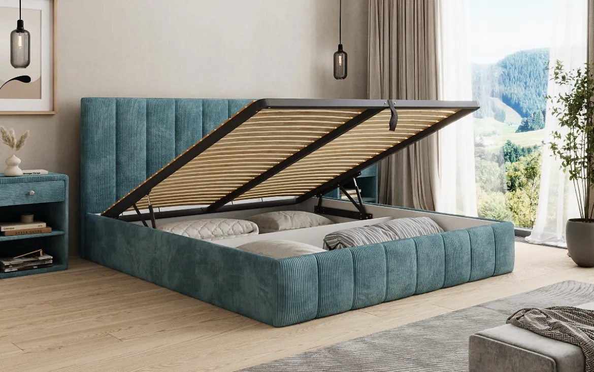 Designer Polsterbett Mila in Cord mit Stauraum