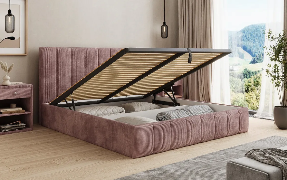 Designer Polsterbett Mila in Cord mit Stauraum