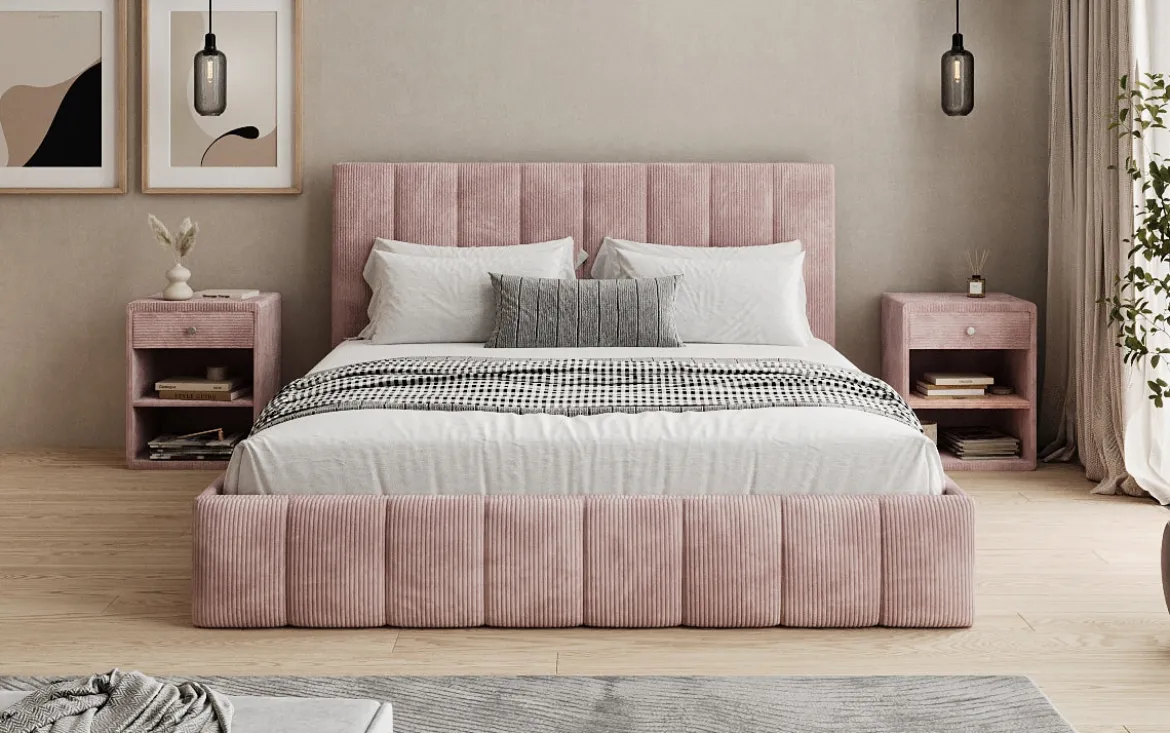 Designer Polsterbett Mila in Cord mit Stauraum