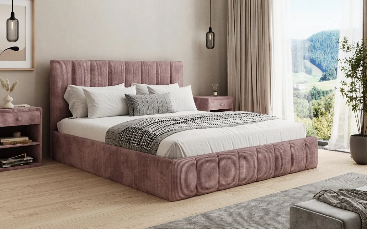 Designer Polsterbett Mila in Cord mit Stauraum