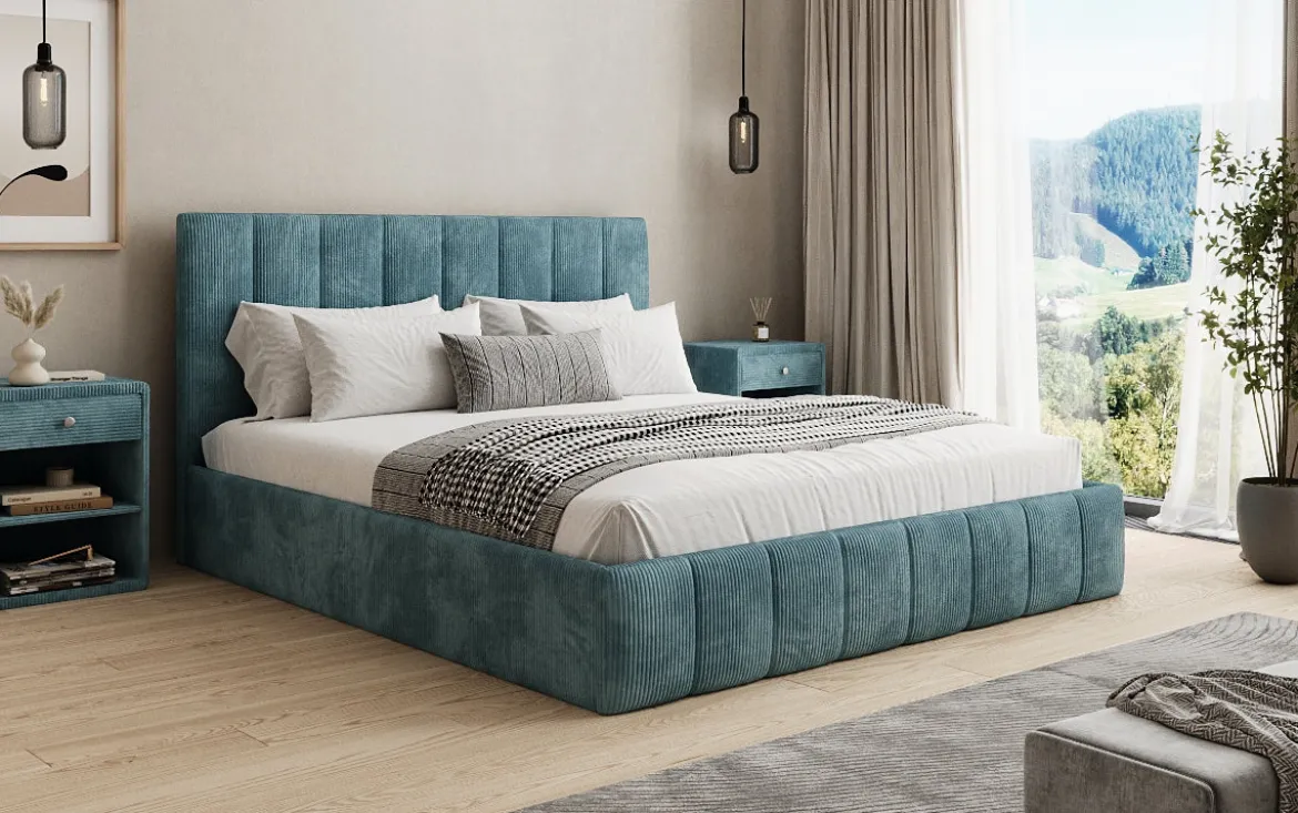 Designer Polsterbett Mila in Cord mit Stauraum
