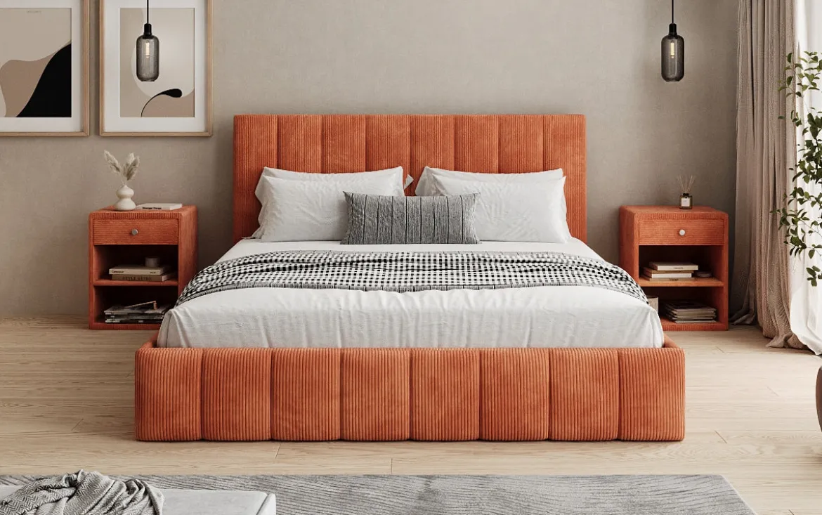 Designer Polsterbett Mila in Cord mit Stauraum