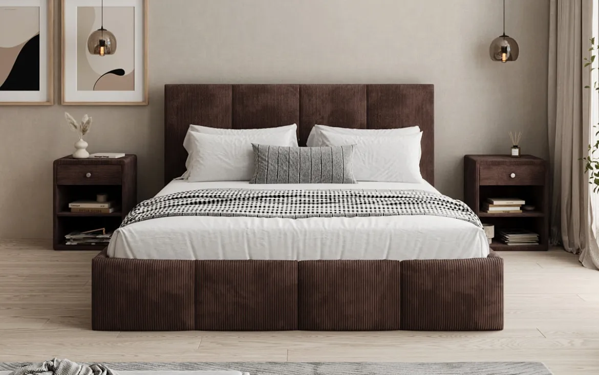 Designer Polsterbett Mina in Cord mit Stauraum