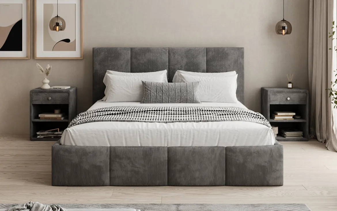 Designer Polsterbett Mina in Cord mit Stauraum