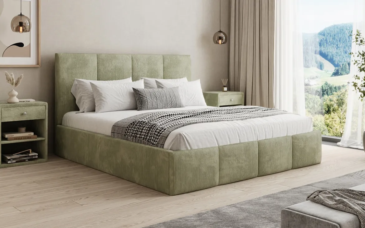 Designer Polsterbett Mina in Cord mit Stauraum