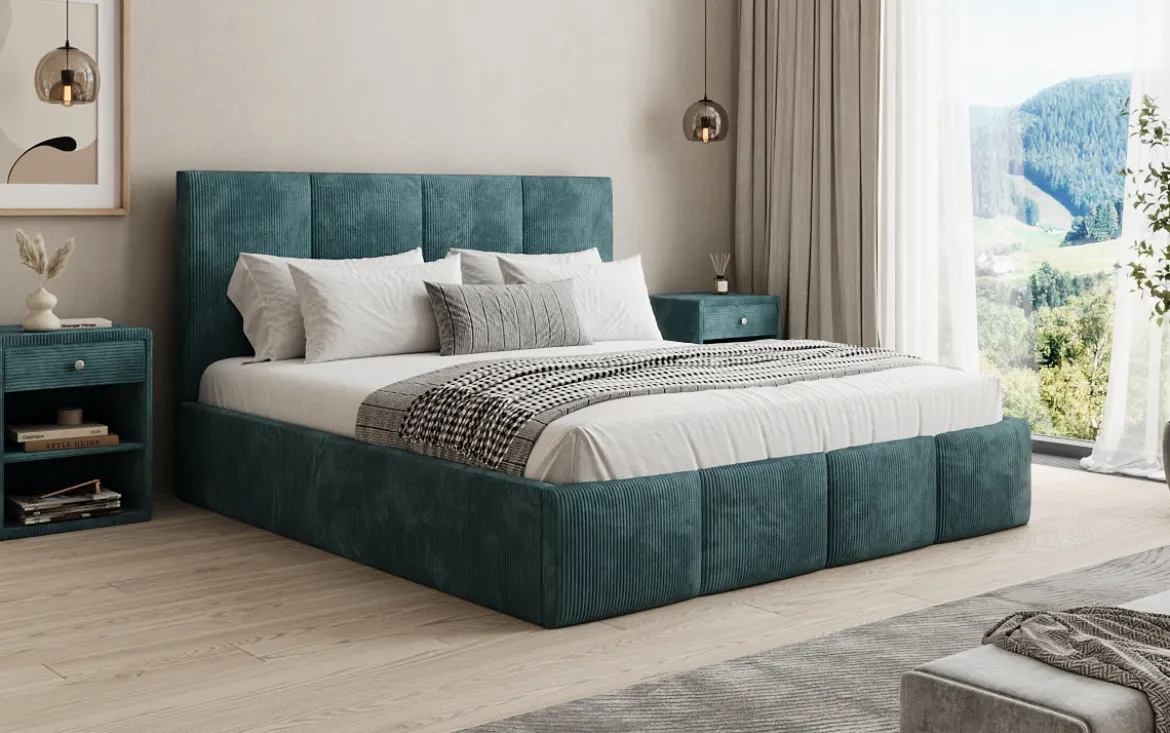 Designer Polsterbett Mina in Cord mit Stauraum