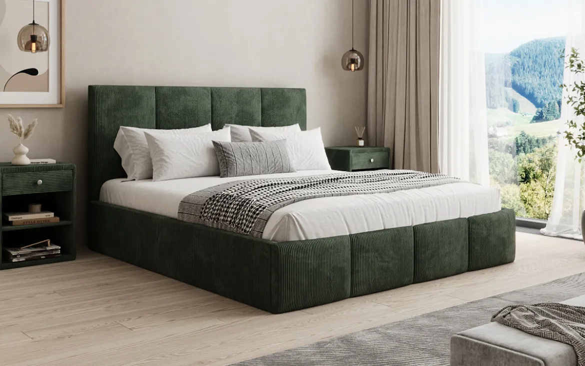 Designer Polsterbett Mina in Cord mit Stauraum