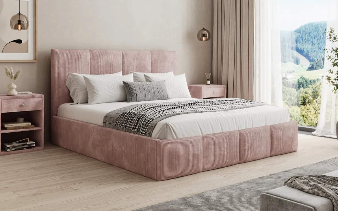 Designer Polsterbett Mina in Cord mit Stauraum