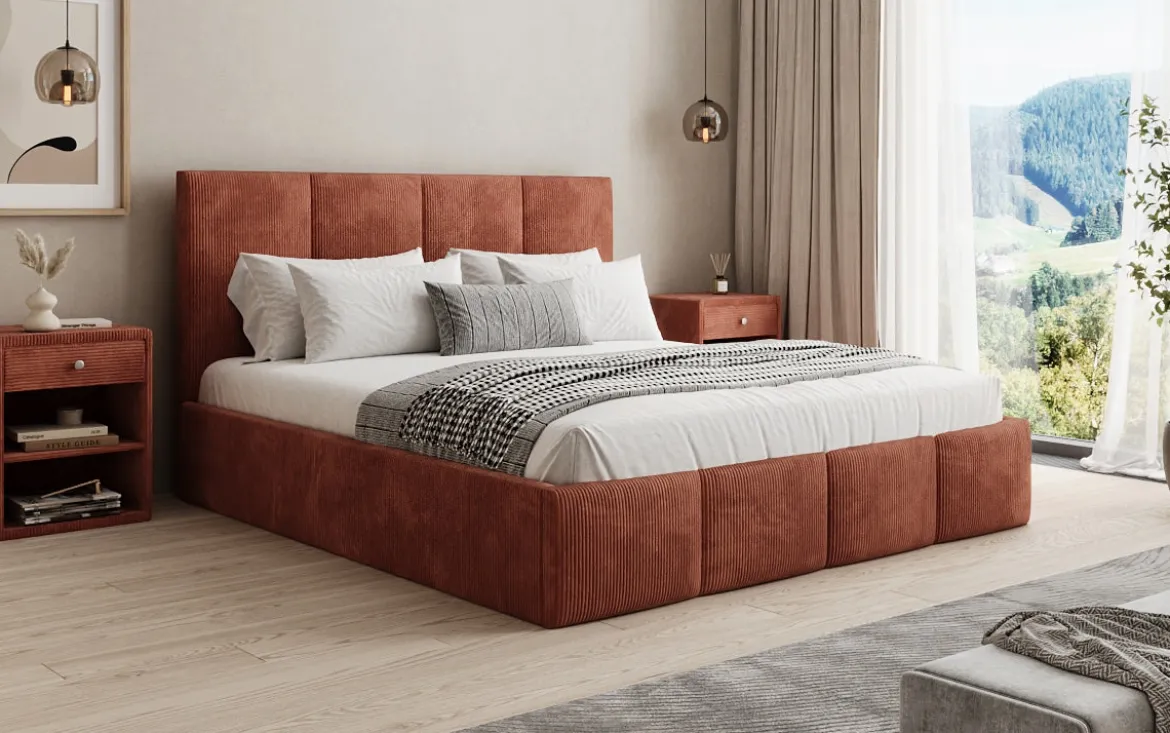 Designer Polsterbett Mina in Cord mit Stauraum