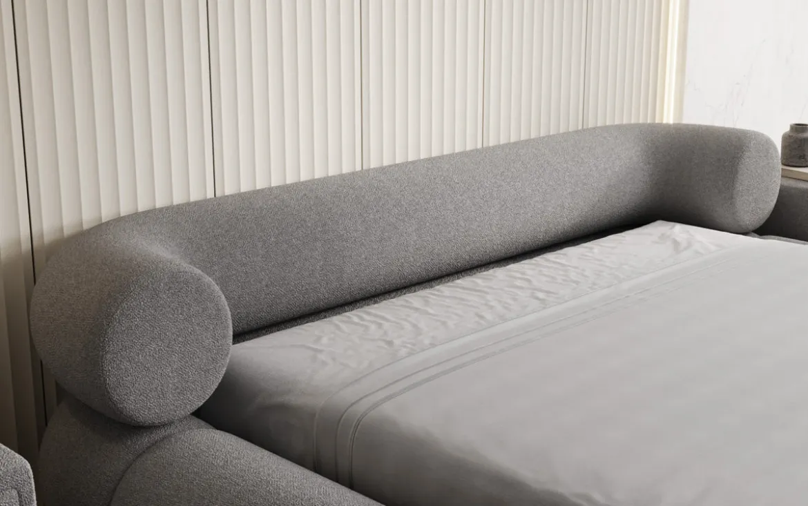 Designer Polsterbett Mochi in Teddy Bouclé mit Stauraum