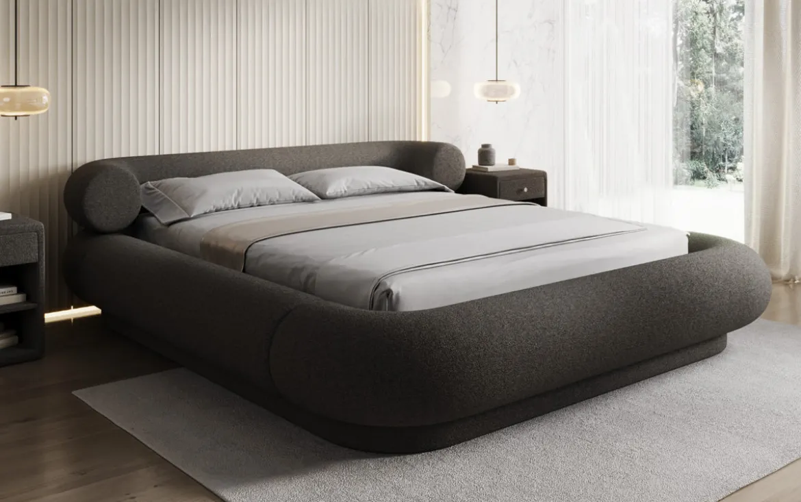 Designer Polsterbett Mochi in Teddy Bouclé mit Stauraum