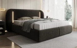 Designer Polsterbett Momo in Strukturstoff mit Stauraum und LED