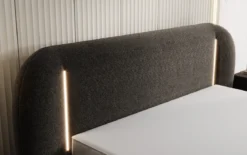 Designer Polsterbett Momo in Strukturstoff mit Stauraum und LED