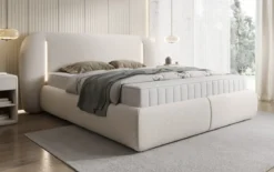 Designer Polsterbett Momo in Strukturstoff mit Stauraum und LED