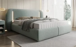 Designer Polsterbett Momo in Strukturstoff mit Stauraum und LED