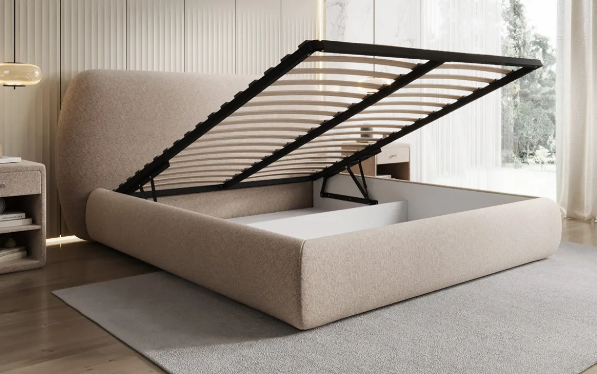 Designer Polsterbett Nella in Strukturstoff mit Stauraum