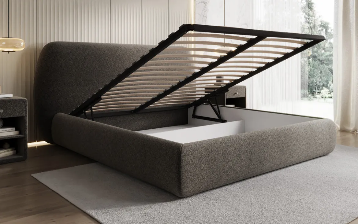 Designer Polsterbett Nella in Strukturstoff mit Stauraum