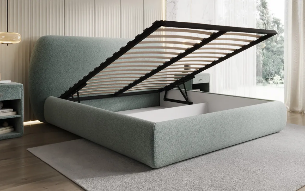 Designer Polsterbett Nella in Strukturstoff mit Stauraum