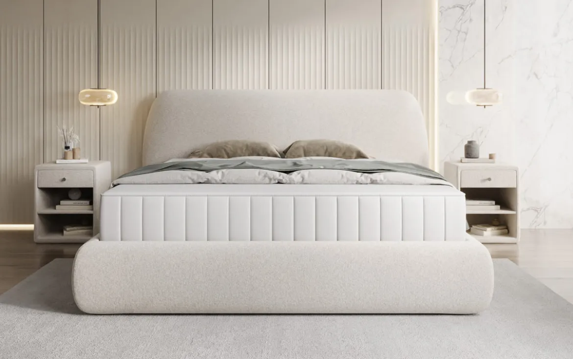 Designer Polsterbett Nella in Strukturstoff mit Stauraum
