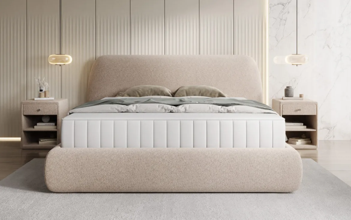 Designer Polsterbett Nella in Strukturstoff mit Stauraum