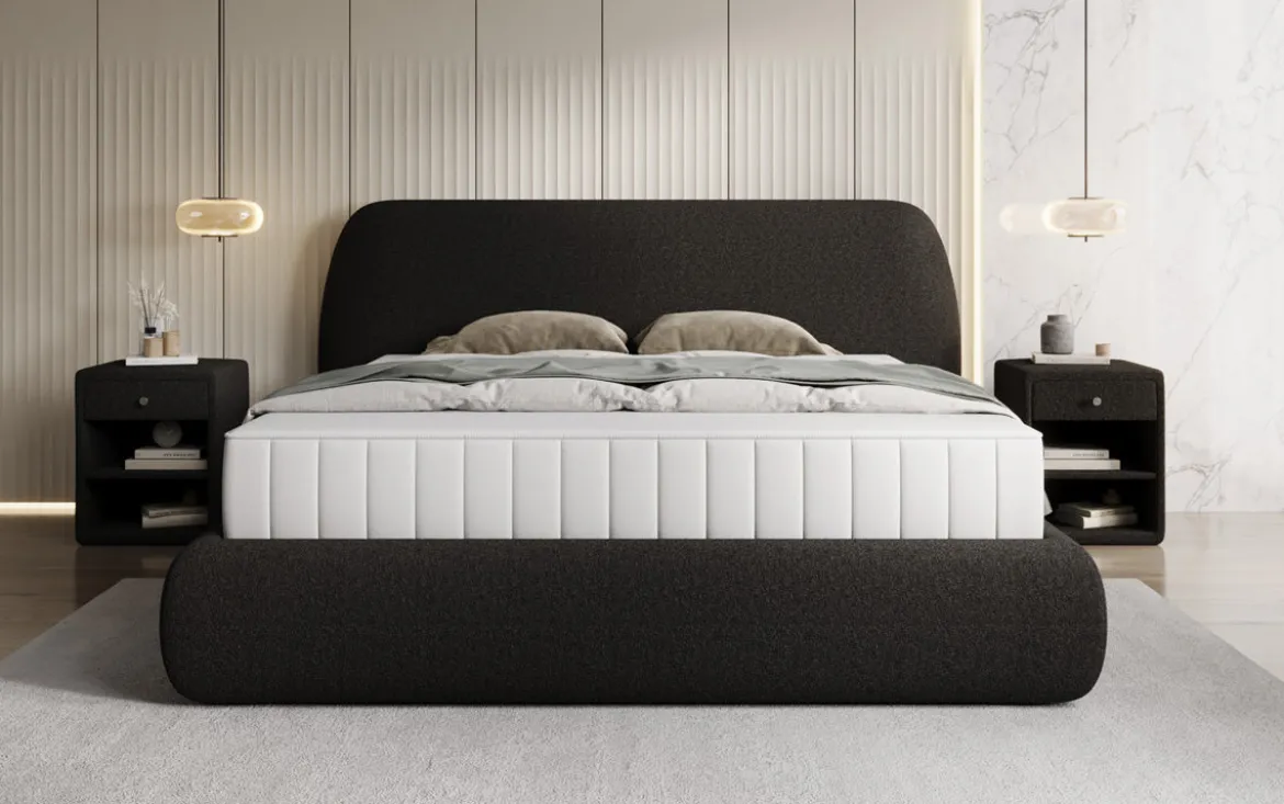 Designer Polsterbett Nella in Teddy Bouclé mit Stauraum