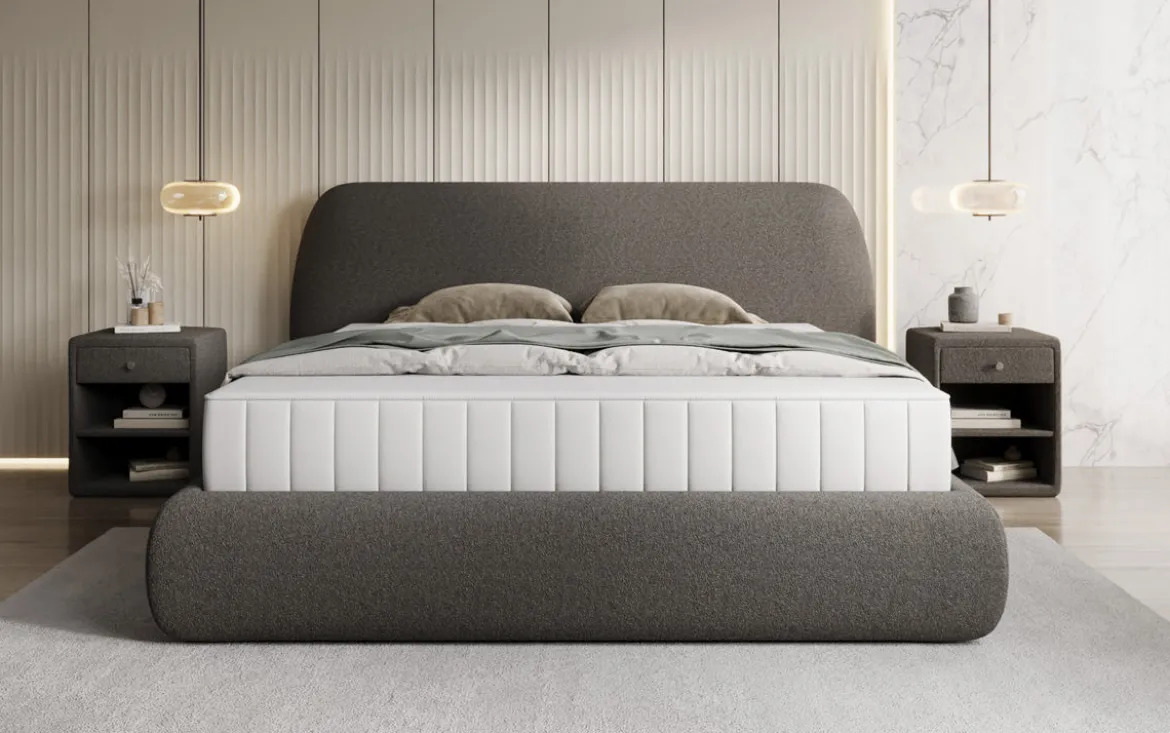 Designer Polsterbett Nella in Teddy Bouclé mit Stauraum