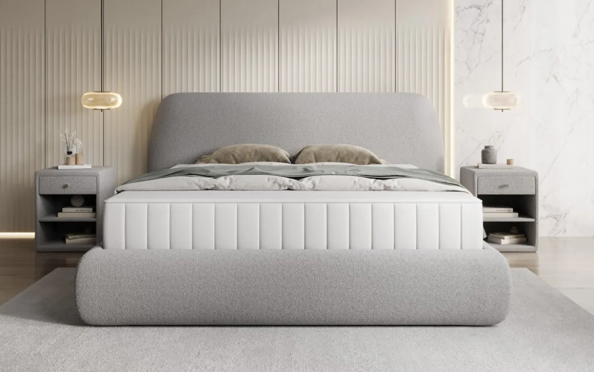 Designer Polsterbett Nella in Teddy Bouclé mit Stauraum