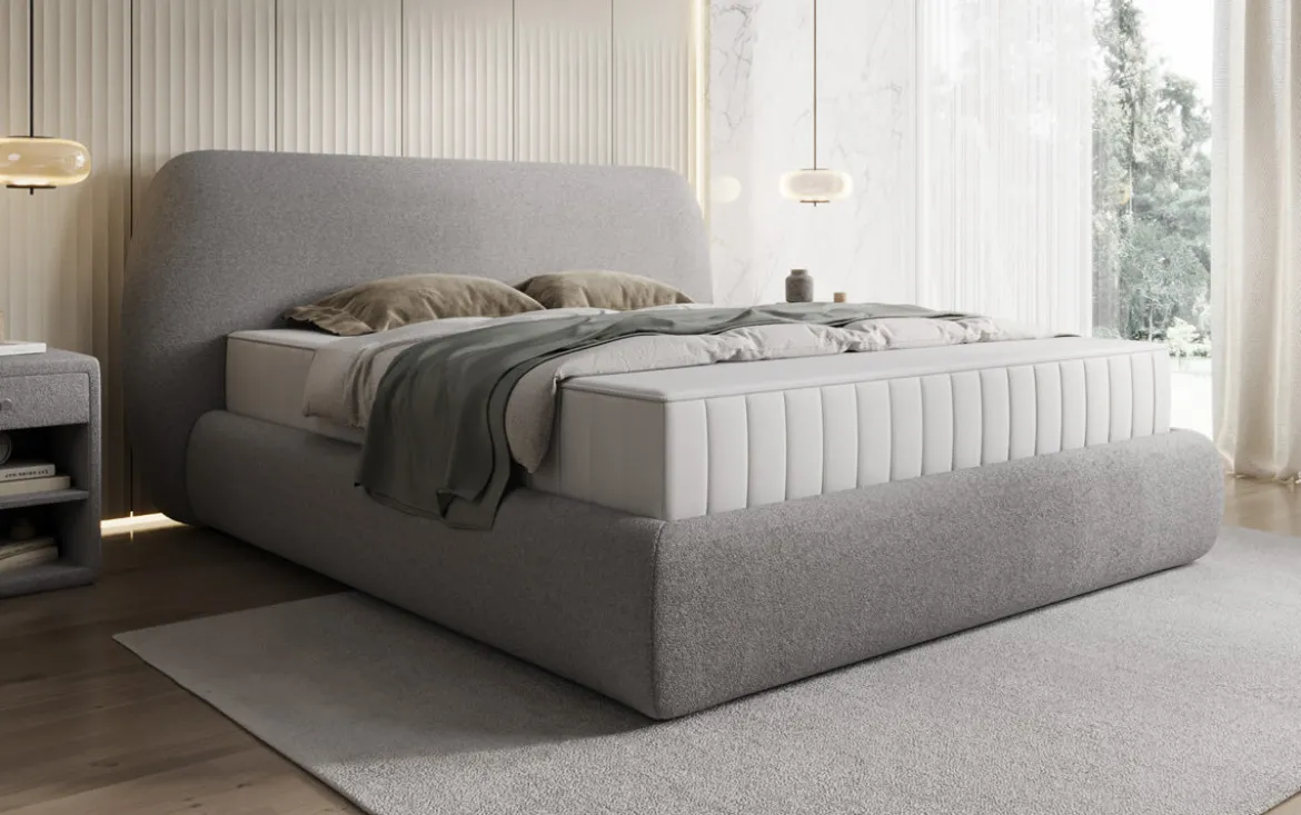 Designer Polsterbett Nella in Teddy Bouclé mit Stauraum