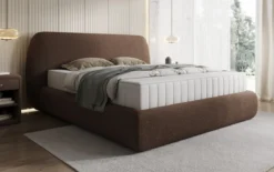 Designer Polsterbett Nella in Teddy Bouclé mit Stauraum