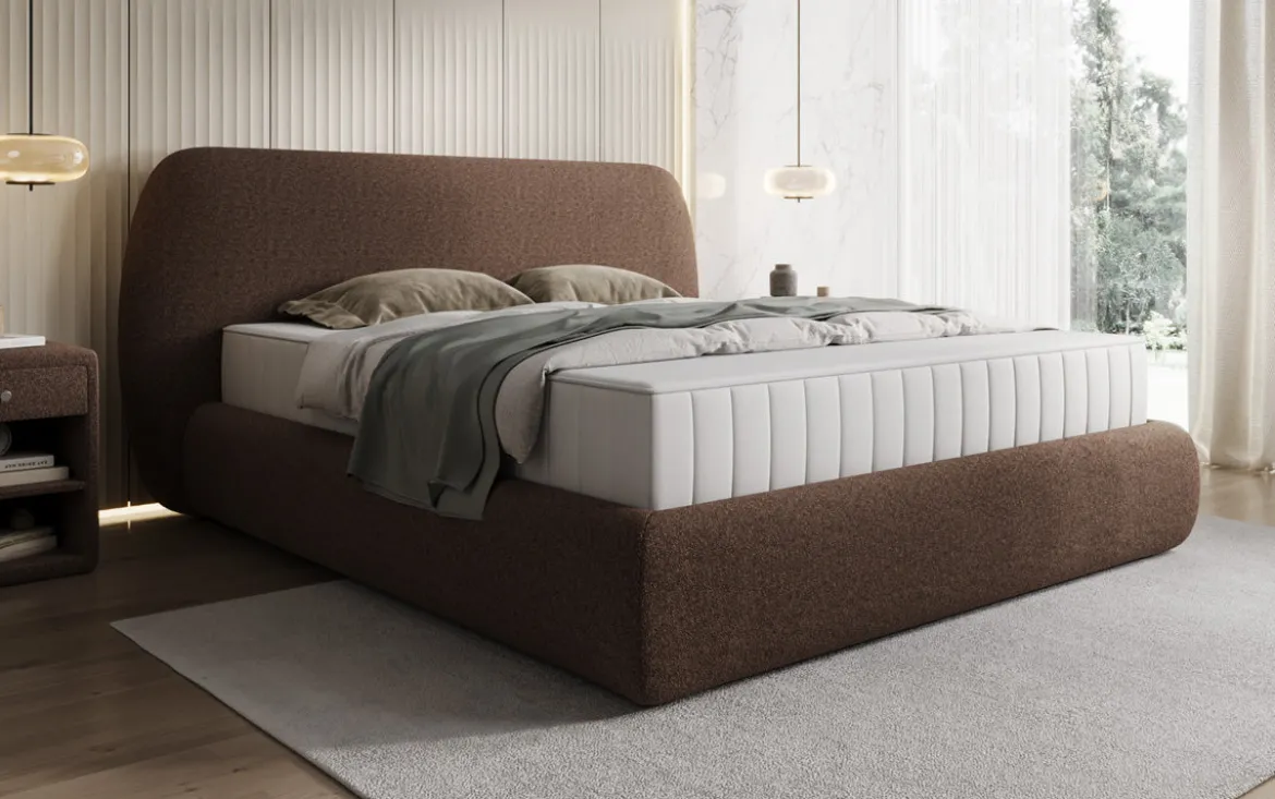 Designer Polsterbett Nella in Teddy Bouclé mit Stauraum