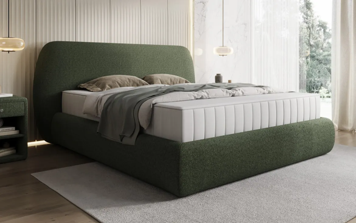 Designer Polsterbett Nella in Teddy Bouclé mit Stauraum