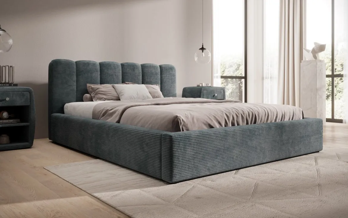 Designer Polsterbett Nerra in Cord mit Stauraum