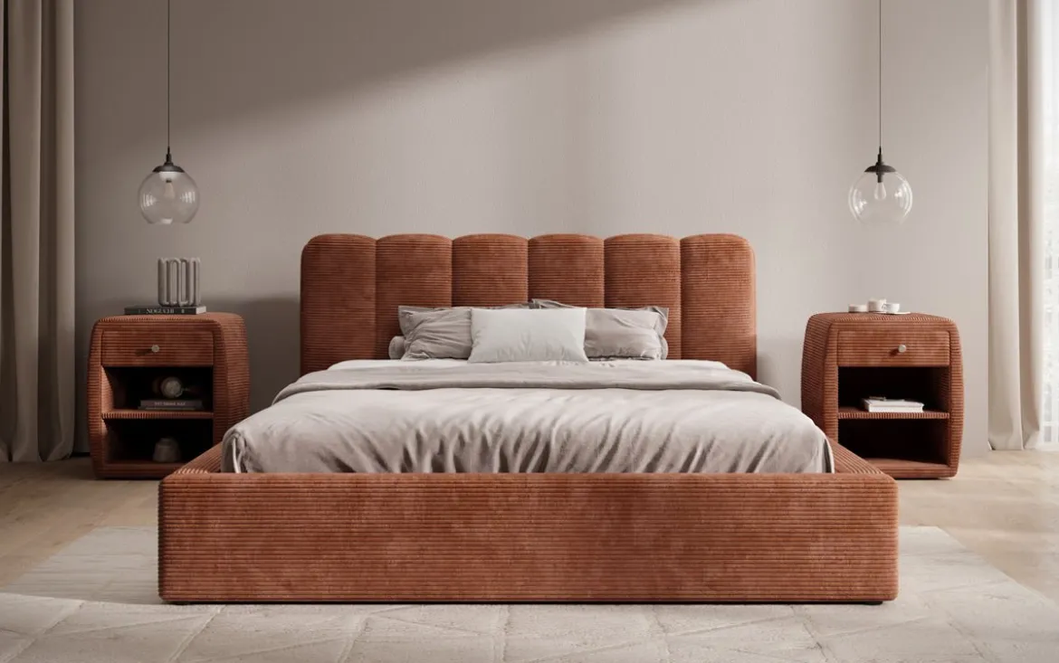 Designer Polsterbett Nerra in Cord mit Stauraum