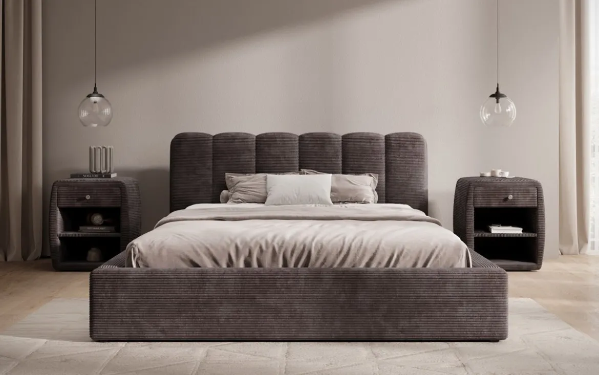 Designer Polsterbett Nerra in Cord mit Stauraum