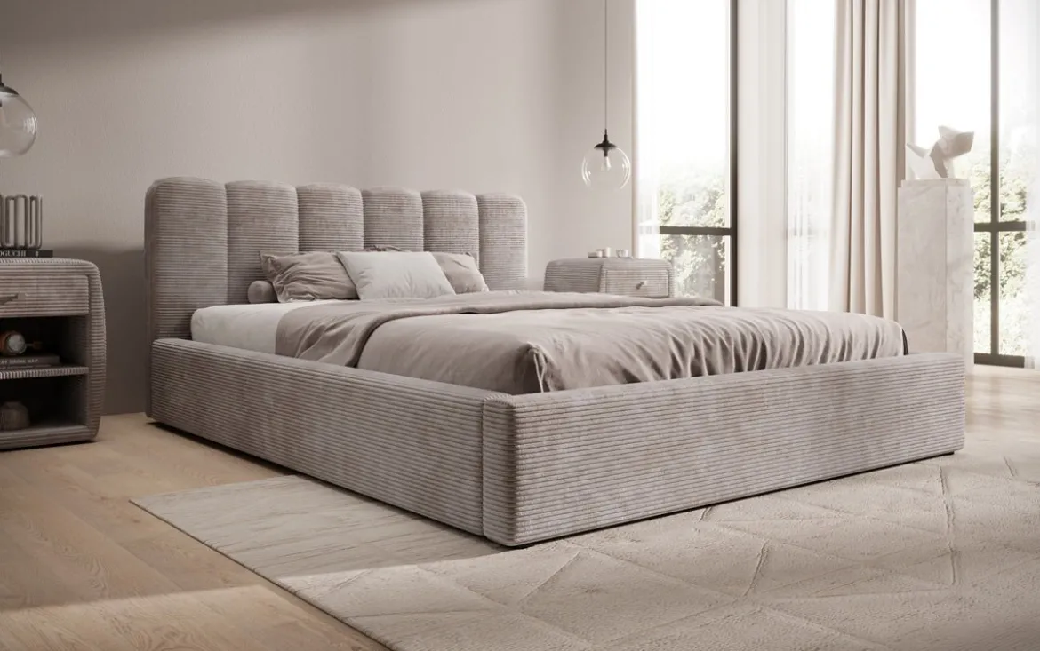 Designer Polsterbett Nerra in Cord mit Stauraum