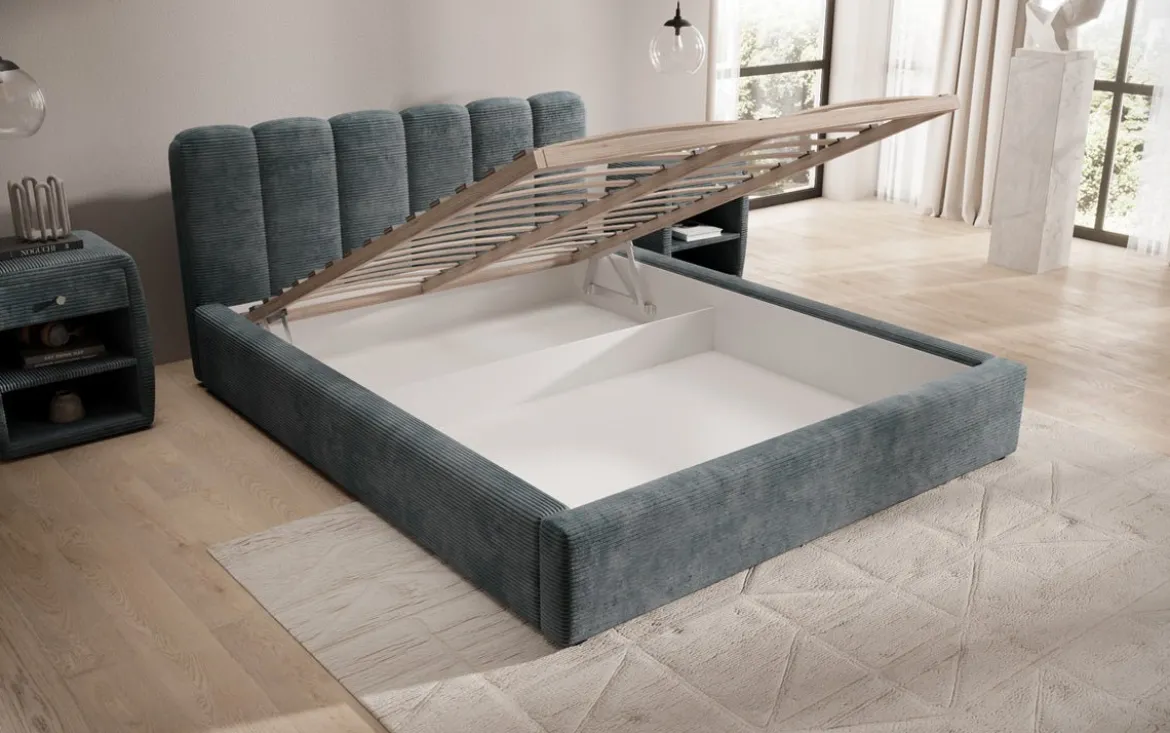 Designer Polsterbett Nerra in Cord mit Stauraum