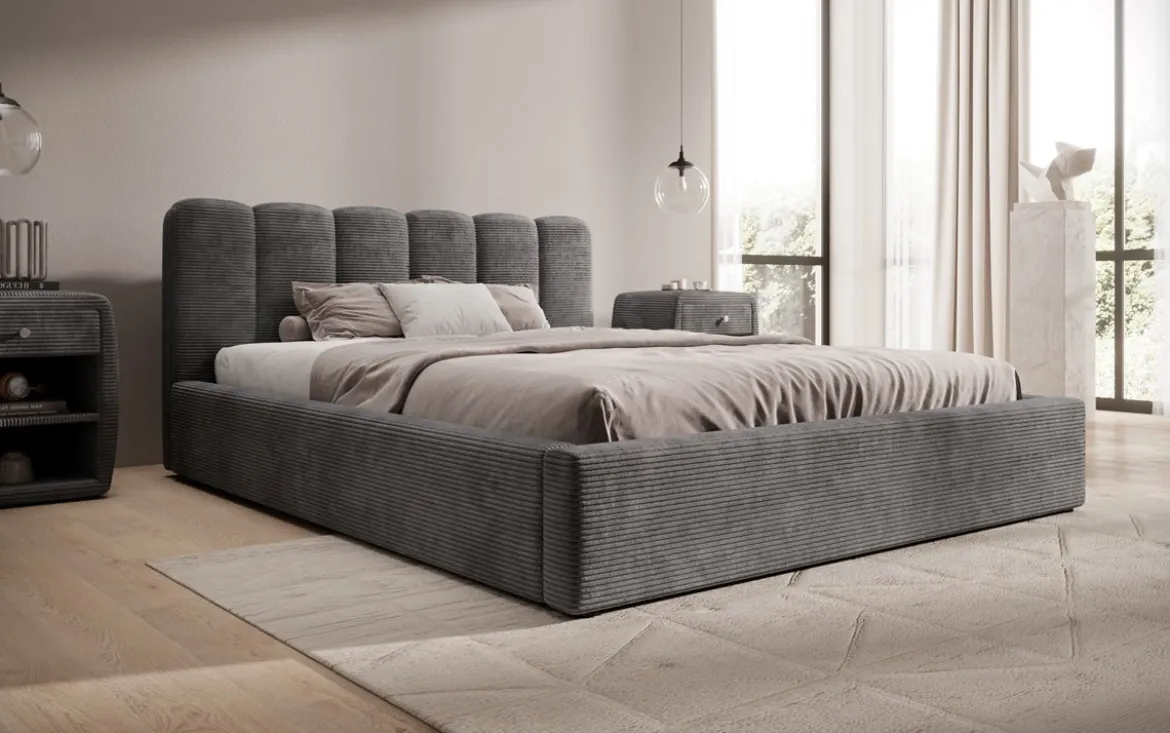 Designer Polsterbett Nerra in Cord mit Stauraum
