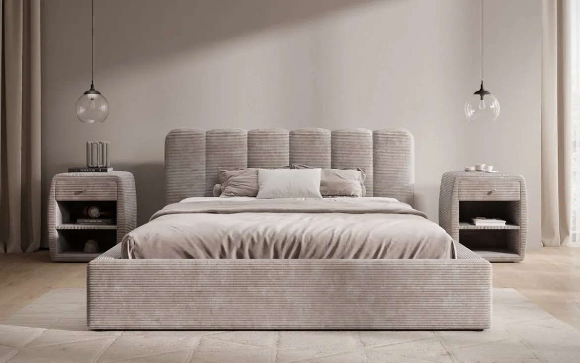 Designer Polsterbett Nerra in Cord mit Stauraum