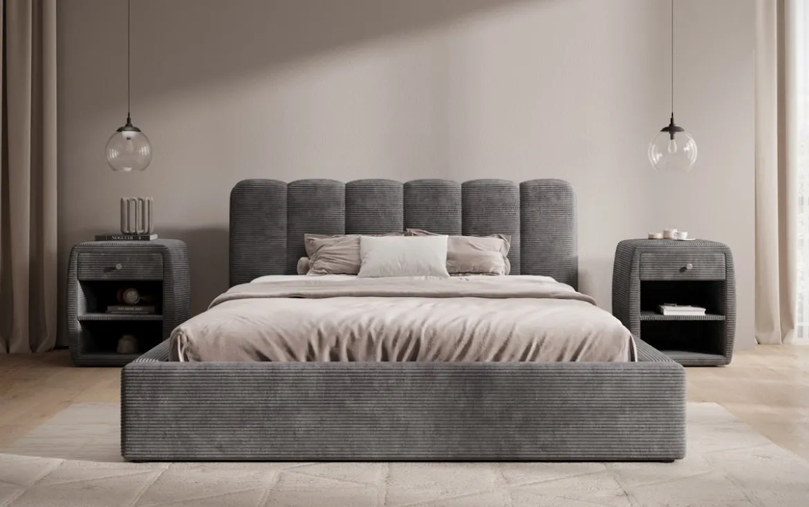 Designer Polsterbett Nerra in Cord mit Stauraum