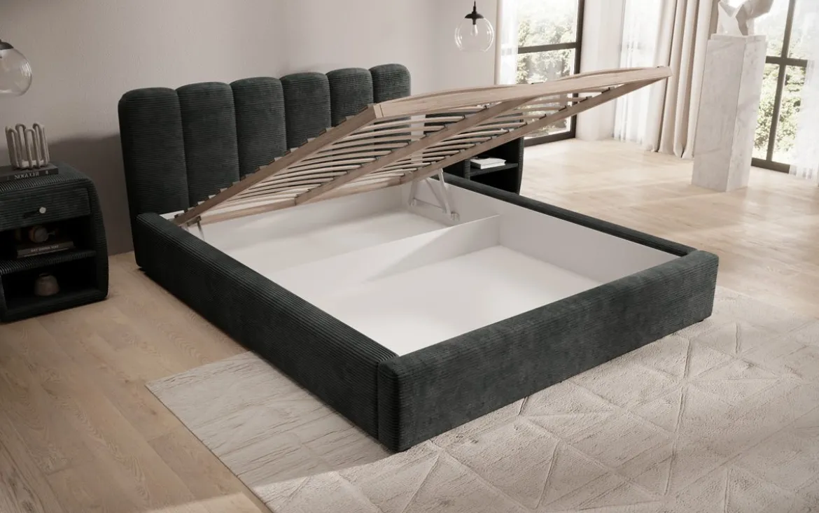 Designer Polsterbett Nerra in Cord mit Stauraum