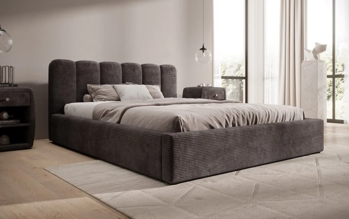 Designer Polsterbett Nerra in Cord mit Stauraum